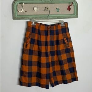 Vintage Cambridge dry goods high waist plaid short orange navy size 6